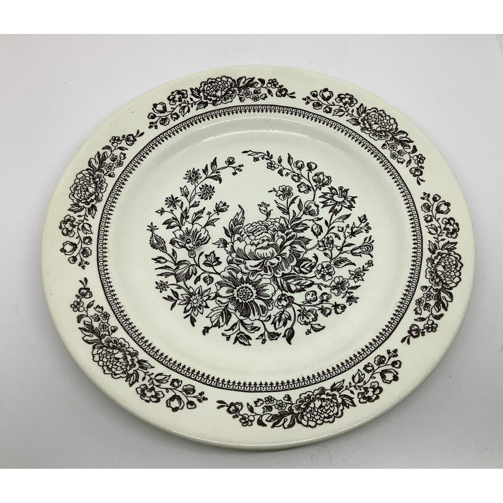 Royal China  Cavalier SUSSEX 10" Ironstone Dinner Plate Brown Floral Pattern ##